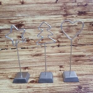 Metal Silver Wire Card Holders Set Photo Syat Heart Tree Table Top Accent